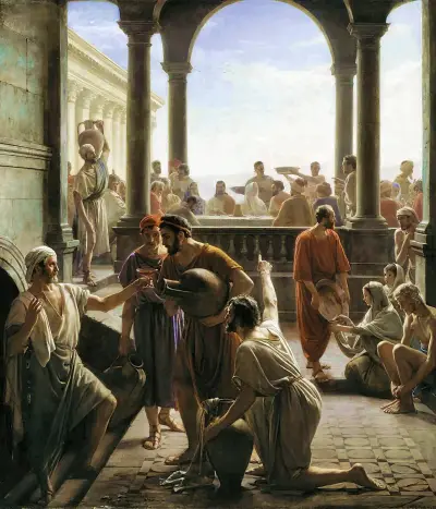 Die Verwandlung von Wasser zu Wein (Die Hochzeit zu Kana) von Carl Bloch