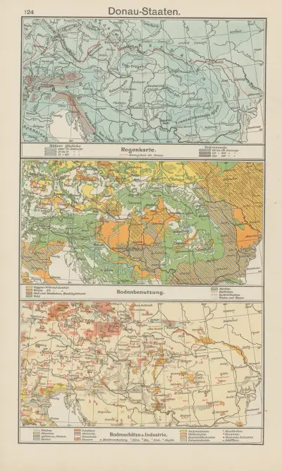 Donau-staterna; regnkarta. — Markanvändning. — Mineraltillgångar och industri av Carl Diercke