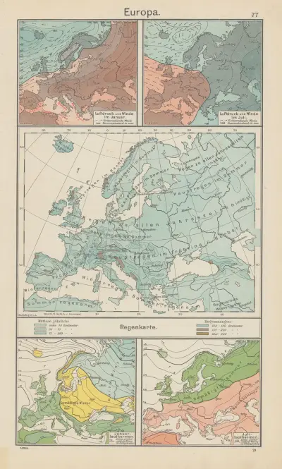 Europa; Regenkarte av Carl Diercke