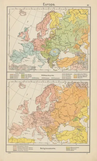 Europa; folkkarta. — Religionskarta av Carl Diercke