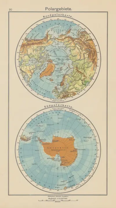 Polargebiete. Nordpolarkarte. – Südpolarkarte. von Carl Diercke