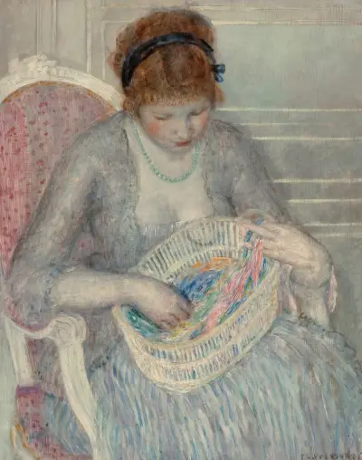 Flicka med korg med band av Frederick Carl Frieseke