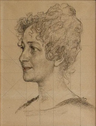Huvudstudie av fru Signe Thiel av Carl Larsson