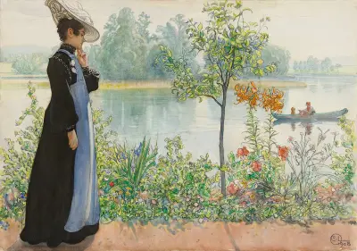 Karin vid stranden av Carl Larsson