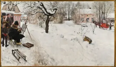 Friluftsmålare. Vintermotiv från Åsögatan 145, Stockholm av Carl Larsson