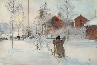 Gården och tvättstugan av Carl Larsson