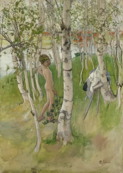 Ulf. Naken pojke bland björkar av Carl Larsson