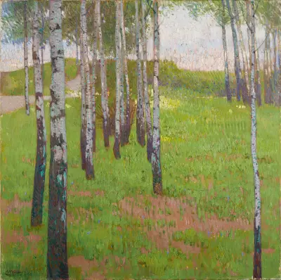 Birkenwäldchen im Abendlicht av Carl Moll