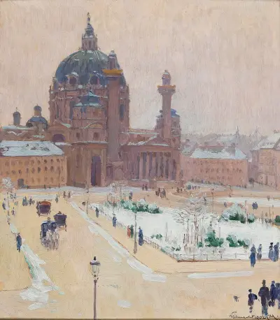 Karlskyrkan i Wien om vintern av Carl Moll