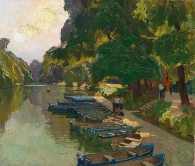 Landing stage at Heustadlwasser (Prater, Vienna) av Carl Moll