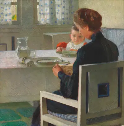 Mamma och barn vid bordet (Vid frukosten) av Carl Moll