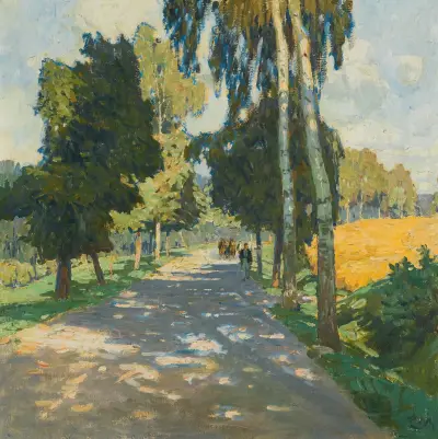 Tree lined road in Bruntál av Carl Moll