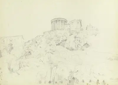 Der Tempel der Vesta und S. Giorgio in Tivoli av Carl Morgenstern