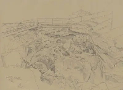 Holzbrücke über Felsengeröll bei Hallstadt av Carl Morgenstern
