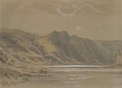 Rheinansicht mit hohen bewaldeten Ufern av Carl Morgenstern