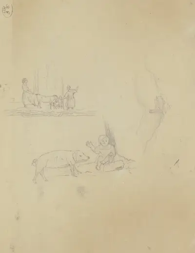 Studienblatt; Familienszenen av Carl Morgenstern