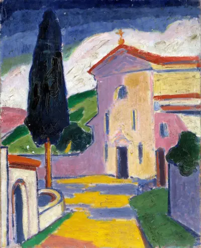 Church with Cedar Tree on Left av Carl Newman