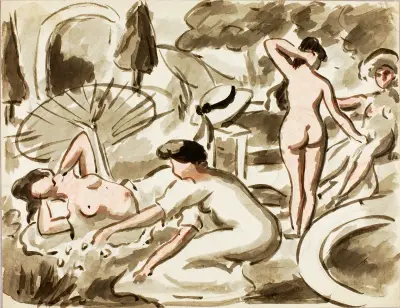 Gruppe nackter und halbnackter Frauen von Carl Newman