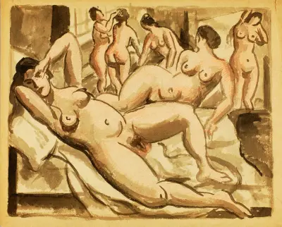 Grupp av sex kvinnliga nakenstudier av Carl Newman