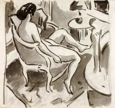 Sitzende weibliche Aktstudie, Seitenansicht von Carl Newman