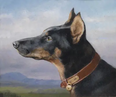 Porträtt av en dobermann av Carl Reichert