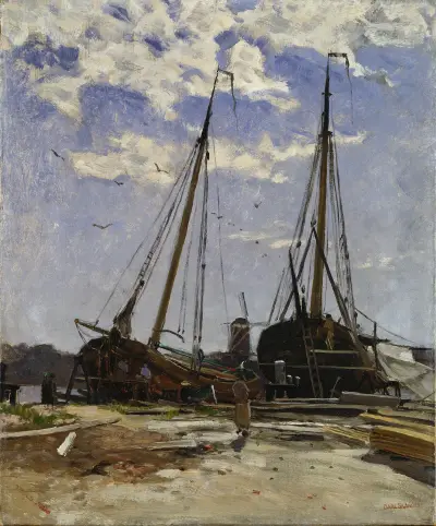 Study for Dordrecht Harbour, 1880, Göteborgs konstmuseum av Carl Skånberg