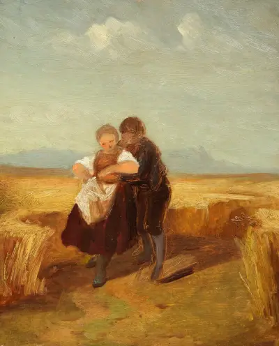 Pojke och flicka på kornfältet av Carl Spitzweg