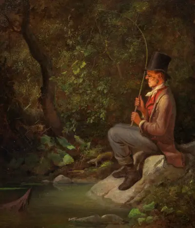 Der Angler am Waldbach av Carl Spitzweg