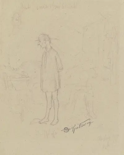 Diktaren i skjorta vid skrivpulpeten av Carl Spitzweg