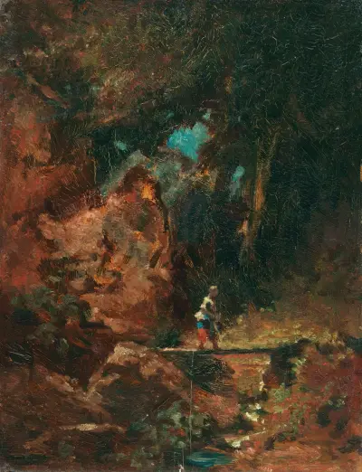 Die Sennerin auf dem Waldsteg av Carl Spitzweg