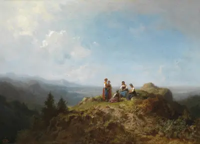 Dirndln auf der Alm av Carl Spitzweg