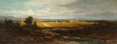Flackt landskap vid förbergen av Carl Spitzweg