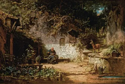 Eremiten som lagar sina nät av Carl Spitzweg
