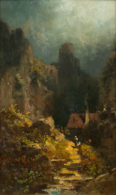 I klyftan (hus i dalen med rykande skorsten) av Carl Spitzweg
