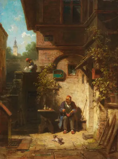 In Erwartung der Zeitung av Carl Spitzweg