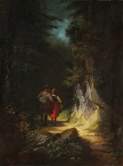 Jäger mit Mädchen (Der verliebte Jäger) av Carl Spitzweg