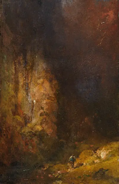 Vandrare i bergsklyftan vid åskväder av Carl Spitzweg