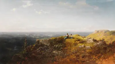 Två dirndl på almen av Carl Spitzweg