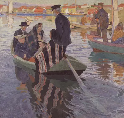 Kyrkobesökare i båt av Carl Wilhelmson