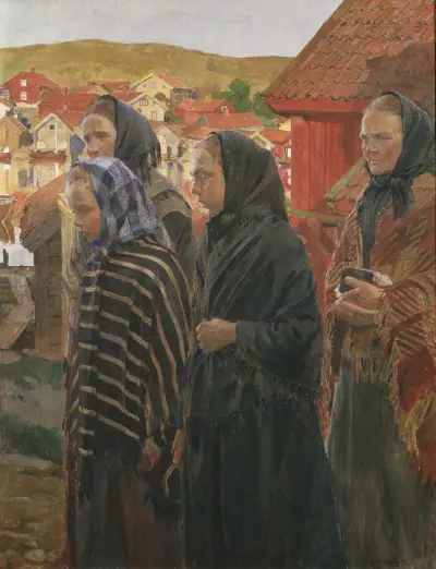 Fiskarhustrur på väg från kyrkan av Carl Wilhelmson