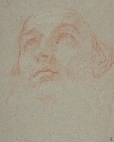 Kopf eines bärtigen Mannes mit Blick nach oben links (Heiliger Ambrosius) von Carlo Maratti