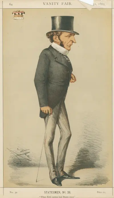 Politicians – ‘When Birth cannot lead Brains must’. Lord Cairns. July 31, 1869 av Carlo Pellegrini