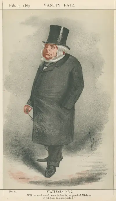 Politicians – ‘Will the sentimental orator be lost in the practical Minister, or will both the extinguished’ The Rt. Hon. John Bright. February 13, 1869, Carlo Pellegrini