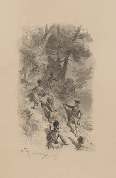 British soldiers scaling a cliff av Felix Octavius Carr Darley