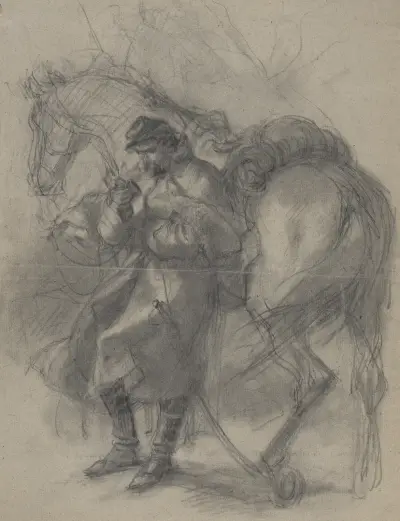 Civil War soldier leaning against horse av Felix Octavius Carr Darley