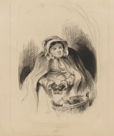 Elderly woman with a basket of apples av Felix Octavius Carr Darley