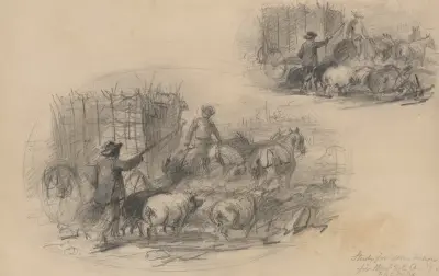 Bonde med grisar och hästar av Felix Octavius Carr Darley