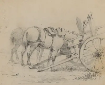 Hästar som äter från en tvåhjulig kärra av Felix Octavius Carr Darley