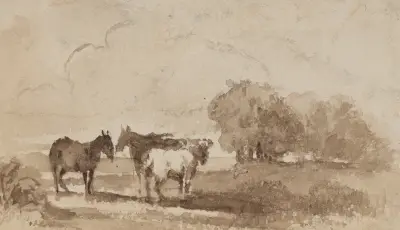 Landskap med tre hästar av Felix Octavius Carr Darley