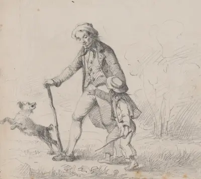 Man som går med barfota pojke och hund av Felix Octavius Carr Darley